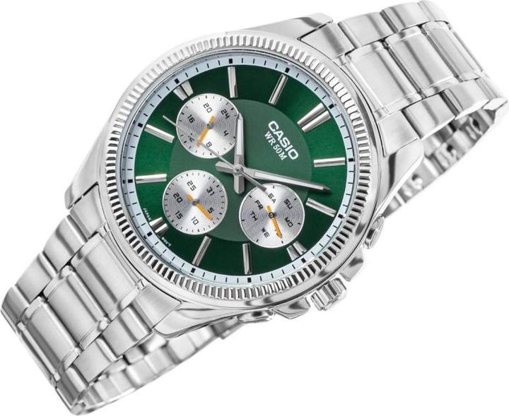 Immagine prodotto Casio Grünes Zifferblatt, silbernes Band, klassisches Design (Orologio da polso analogico, 40 mm)