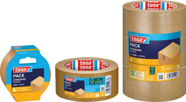 Actual product image tesa 3x tesapack PAPER STANDARD packaging tape - 56 % bio-based material - recycling-friendly (50 mm)
