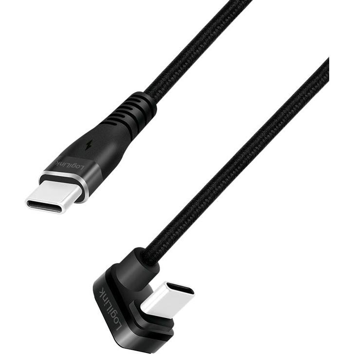 LogiLink USB 2.0 Type-C-Kabel, C/M 180° zu USB-C/M, Alu, schwarz, 3 m (3 m, USB 2.0), USB Kabel