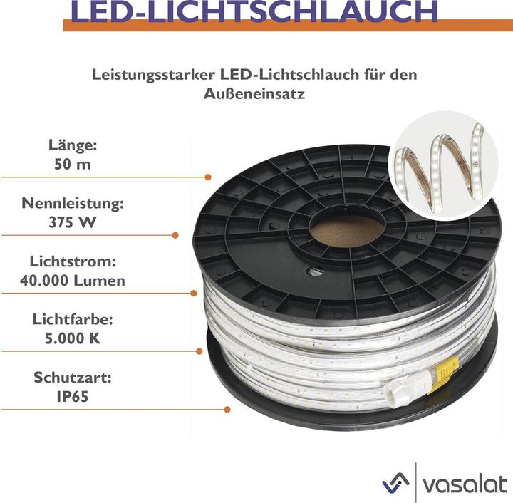 Produktbild LED 'S WORK Schlauch 50m Lichtschlauch 370W 40000lm, 5000k + 230V Stromkabel (40000 lm)