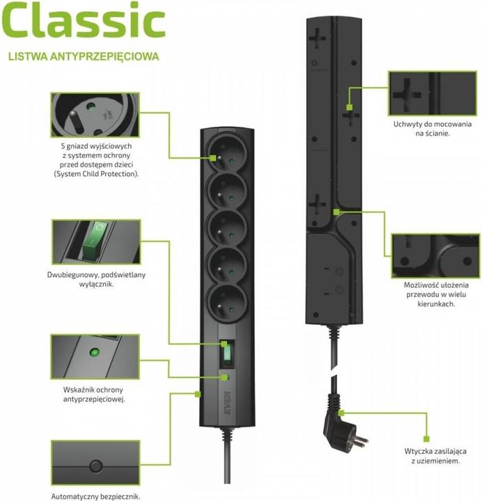 Immagine prodotto Ever Protezione dalle sovratensioni CLASSICA (5x, CEE 7/6, 5 m)
