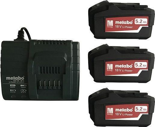 Productafbeelding Metabo 18V vervangingsaccu 3 x 5,2 Ah + lader Basic-Set (18 V)