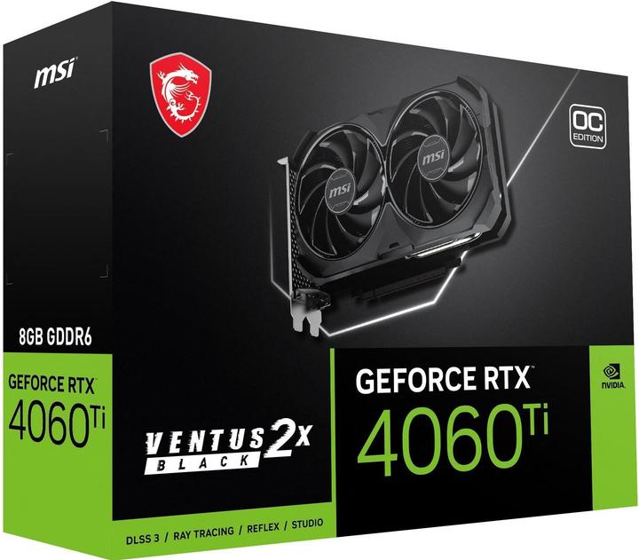 Actual product image MSI GeForce RTX 4060 Ti Ventus 2X Black 8G OC, 8192 MB GDDR6 (8 GB)