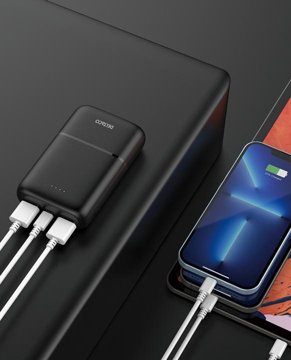 Produktbild Deltaco Powerbank 10,000 mAh, 2x USB-A, 1x USB-C (10000 mAh, 10.50 W)