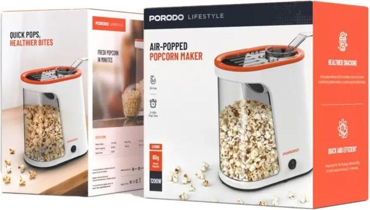 Image du produit Porodo Lifetsyle 1200W Abnehmbarer Tank Popcornmaschine - Weiss und Orange