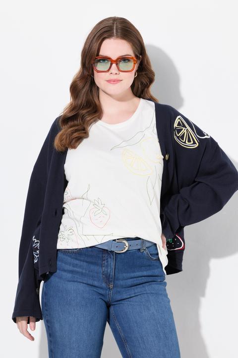 Actual product image Ulla Popken Eco Cotton Fruit Embroidered Short Sleeve Tee (58)