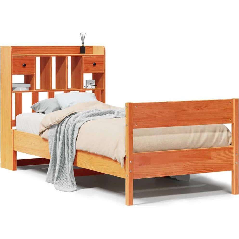 VidaXL, Bett, Massivholzbett Holzbett Bett Einzelbett mit Regal ohne Matratze 75x190cm (75 x 190 cm)