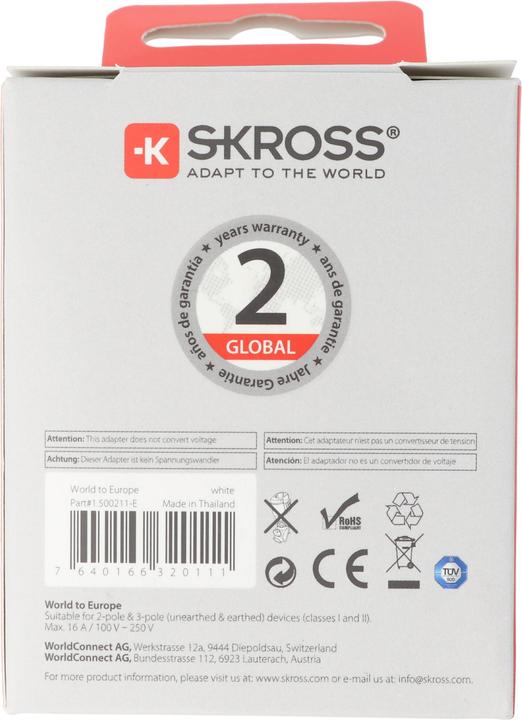 Actual product image Skross World to Europe