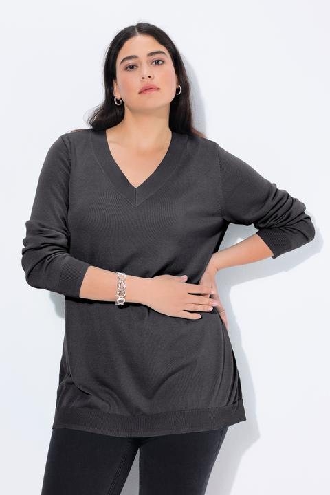 Produktbild Ulla Popken Pullover, V-Ausschnitt, Langarm, weicher Feinstrick (42, 44)