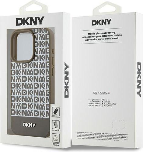 Actual product image DKNY PU Leather Repeat Pattern Bottom Stripe Case for iPhone 15 Pro Brown (Apple iPhone 15 Pro)