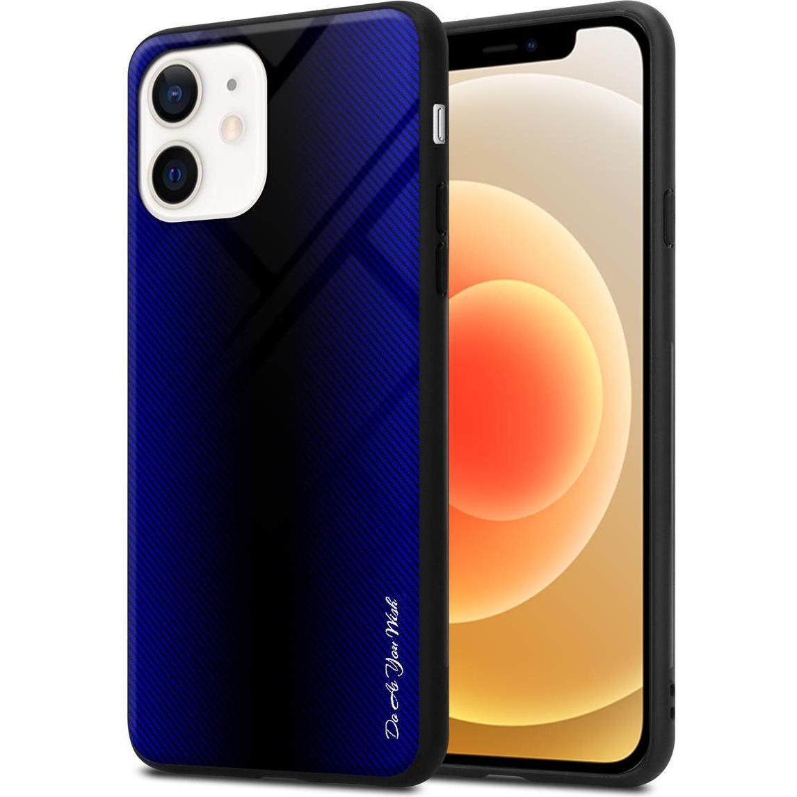 Cadorabo TPU Gestreiftes Glas Cover (Apple iPhone 12 mini), Smartphone Hülle, Violett