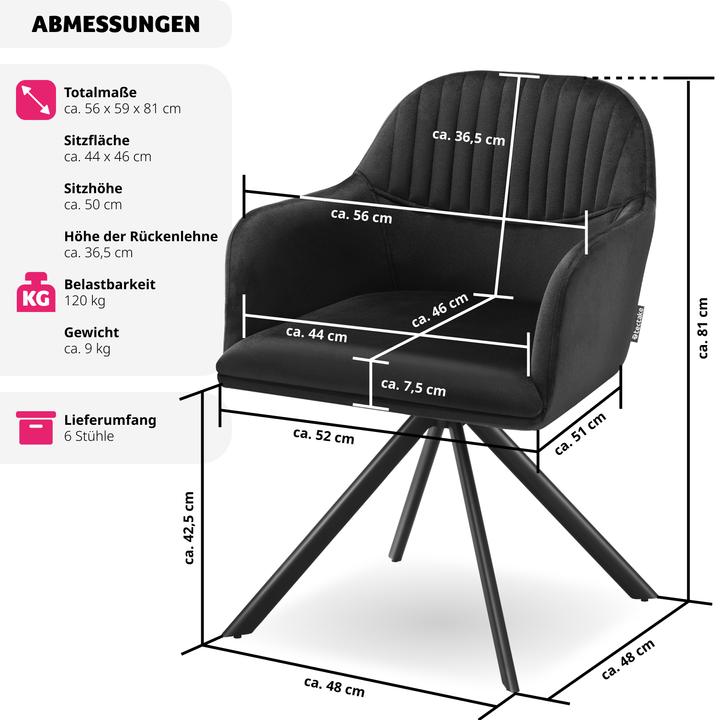 Immagine prodotto tectake Samt-Drehstuhl Lona mit dicker Polsterung