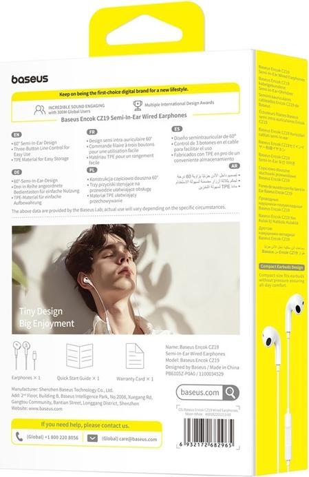 Actual product image Baseus OS-Baseus Encok CZ19 Wired Earphones Moon White (Cable)