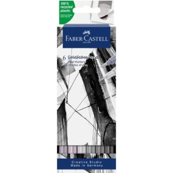Faber-Castell, Marker, GOFA AQUA DUAL MARKER - Farbstoffmarker (Grautöne, 0.40 mm, 6 x)