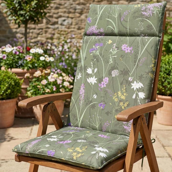 Produktbild Natura Punto 2er-Set Hochlehner-Auflage, Gartenstuhlkissen wasserabweisend, Blumenmuster grün, 120x50cm (120 x 50 cm)