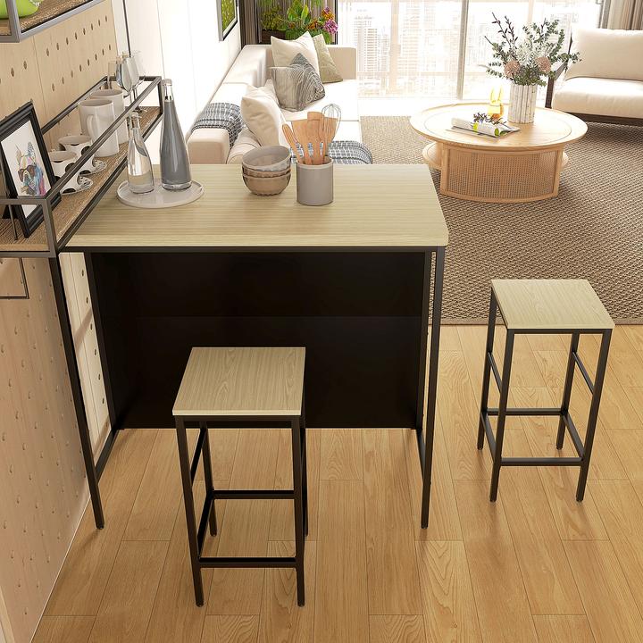 Produktbild Homcom Bartisch mit Barhocker Set MDF, Stahl Eiche (100 x 60 x 95 cm)