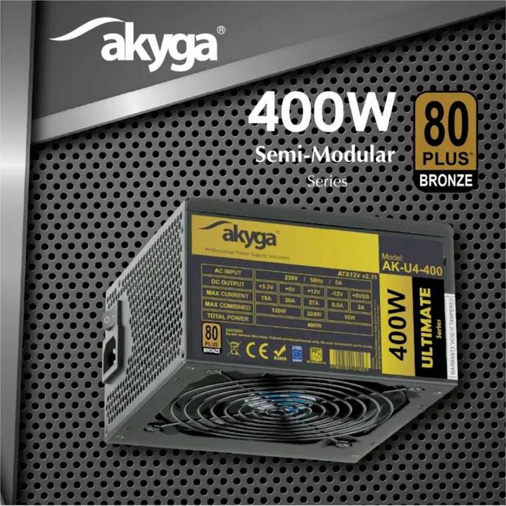 Immagine prodotto Akyga Alimentatore Ultimate ATX 400W AK-U4-400 80+Bronze Fan12cm P8 4xSATA PCI-E (400 W)
