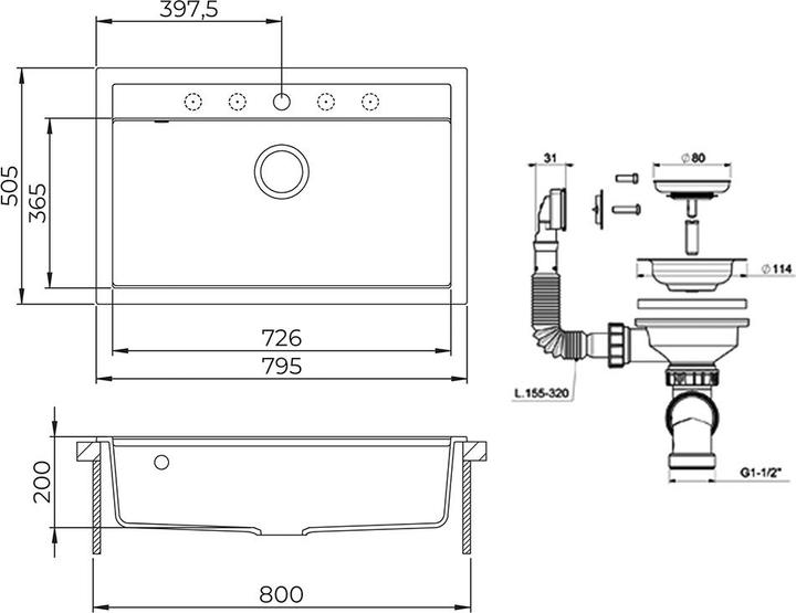 Produktbild Bergström Sydney (Einbauspüle, 51 cm, 80 cm)