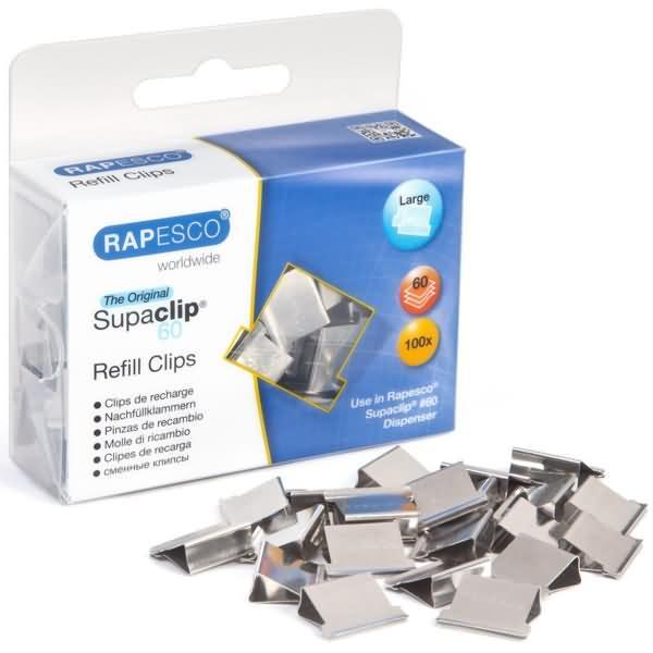 Rapesco, Büroklammer, Dokumentenclips Supaclip 60, Edelstahl, 100 Stck (1 x)
