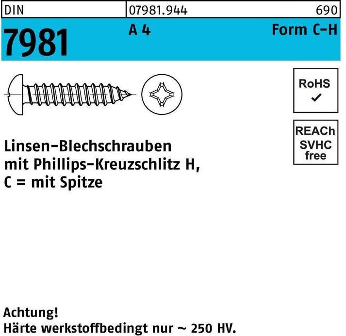 Produktbild Blechschraube ISO 7049 LIKO m.Spitze/Kreuzschlitz-PH C 6,3 x 16 -H A 4 (500 Schrauben pro Stück)
