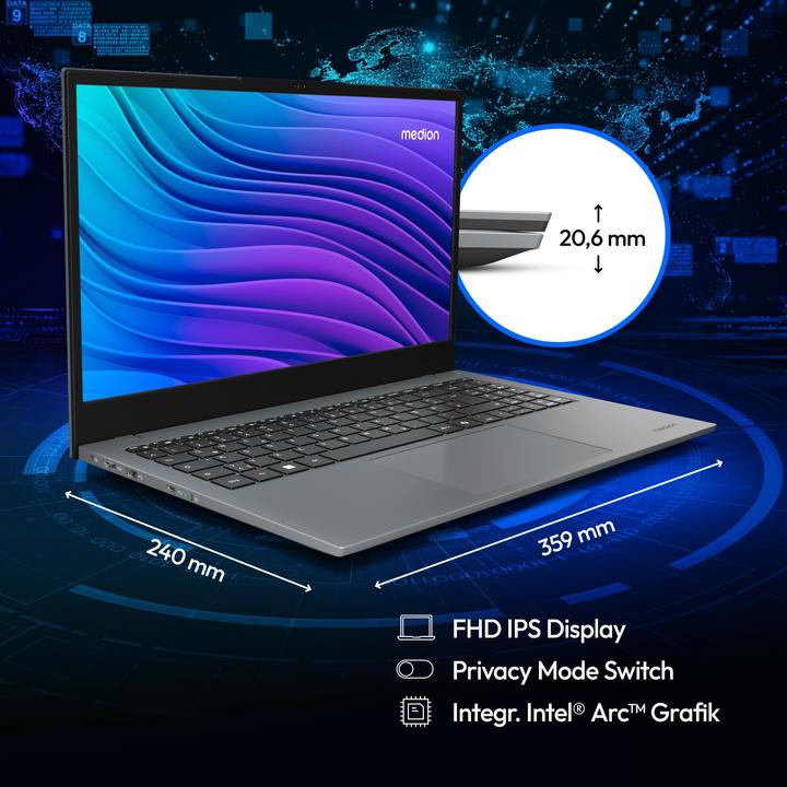 Actual product image Medion E15443 (15.60", Intel Core Ultra 5 125H, 16 GB, 512 GB, DE)