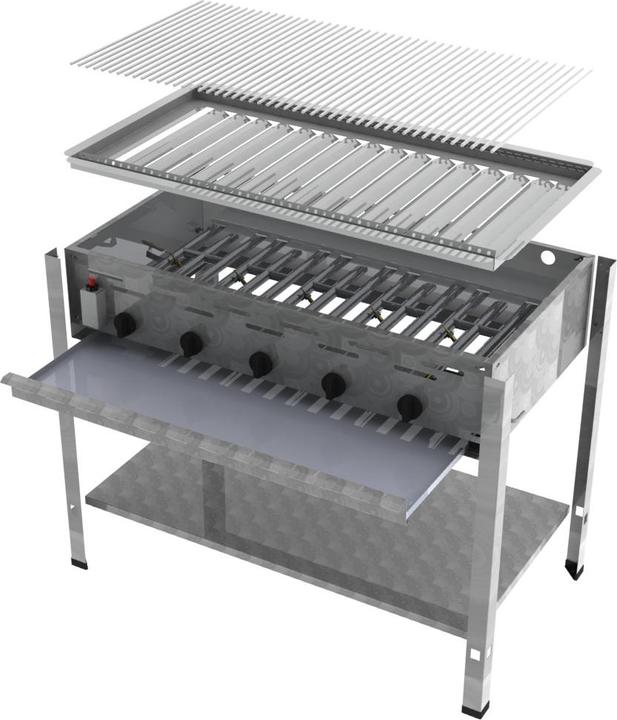 Actual product image ChattenGlut 5-burner gas roaster with individual stainless steel rods as grates (22.50 kW)