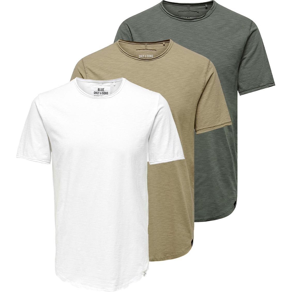 Only & Sons, Herren, Shirt, 3er Pack BENNE T-Shirt, Mehrfarbig, (L)