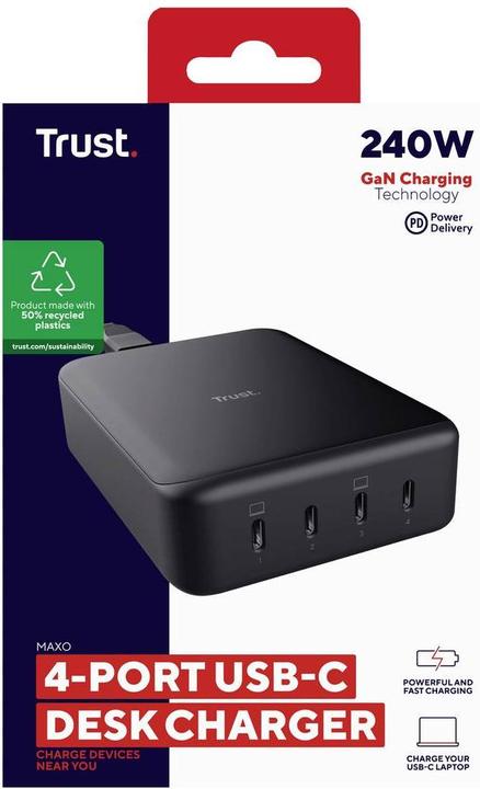 Image du produit Trust Chargeur de bureau MAXO 240W 4-PORT USB-C (240 W)