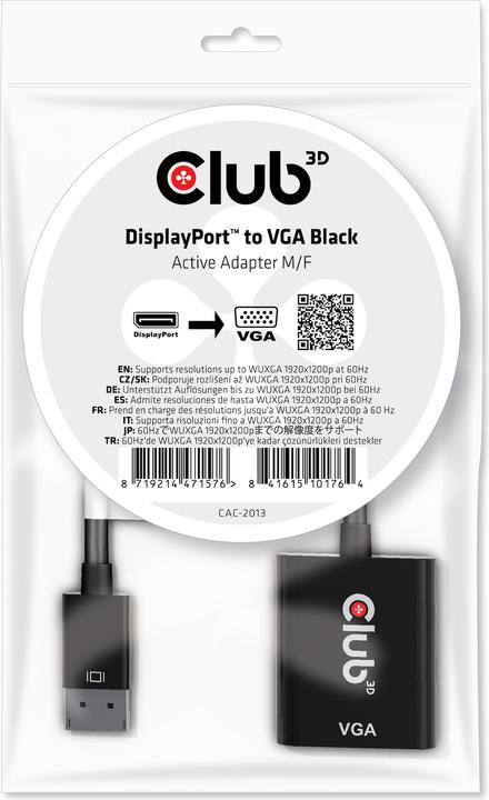 Immagine prodotto Club 3D Adattatore attivo da DisplayPort a VGA (VGA, 22.80 cm)