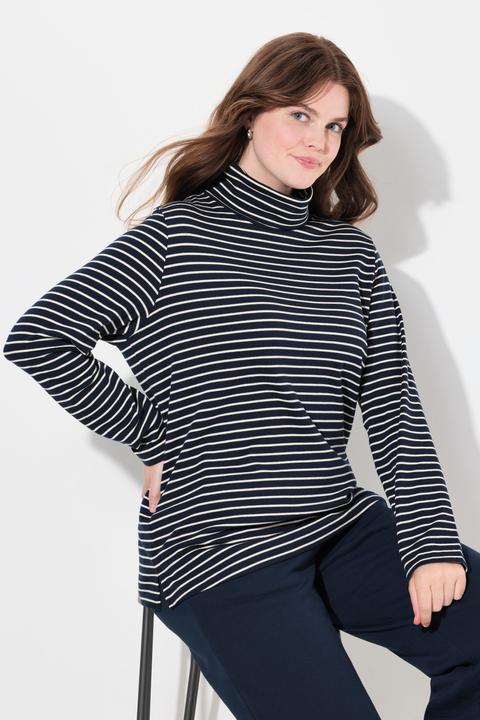 Immagine prodotto Ulla Popken Maglia aderente in cotone biologico a costine con collo da risvoltare e maniche lunghe (46, 48)