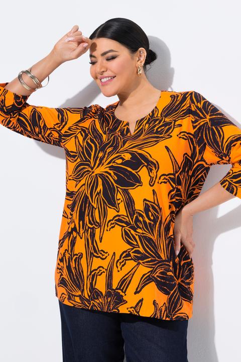Produktbild Ulla Popken Shirt, Blätter, A-Linie, Tunika-Ausschnitt, 3/4-Arm (58)