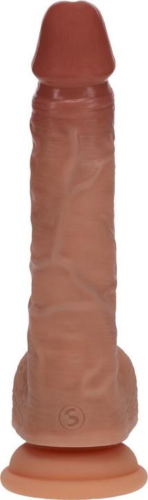 Actual product image RealRock Dual Density Silicone Realistic Vibrating Thrusting Dildo with Balls - 7 / 17,8 cm - Tan
