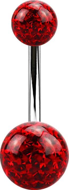 Actual product image Star Piercing Banana silver with two crystal balls red epoxy protective layer (without brass, Surgical steel 316L)