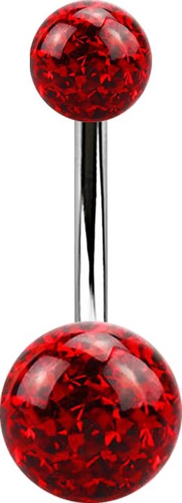 Image du produit Star Piercing Banane argentée avec deux boules de cristal rouge couche protectrice d'époxy (sans laiton, Acier chirurgical 316L)
