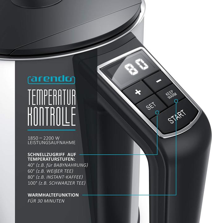 Produktbild Arendo Edelstahl Wasserkocher mit Temperatureinstellung (1.50 l)