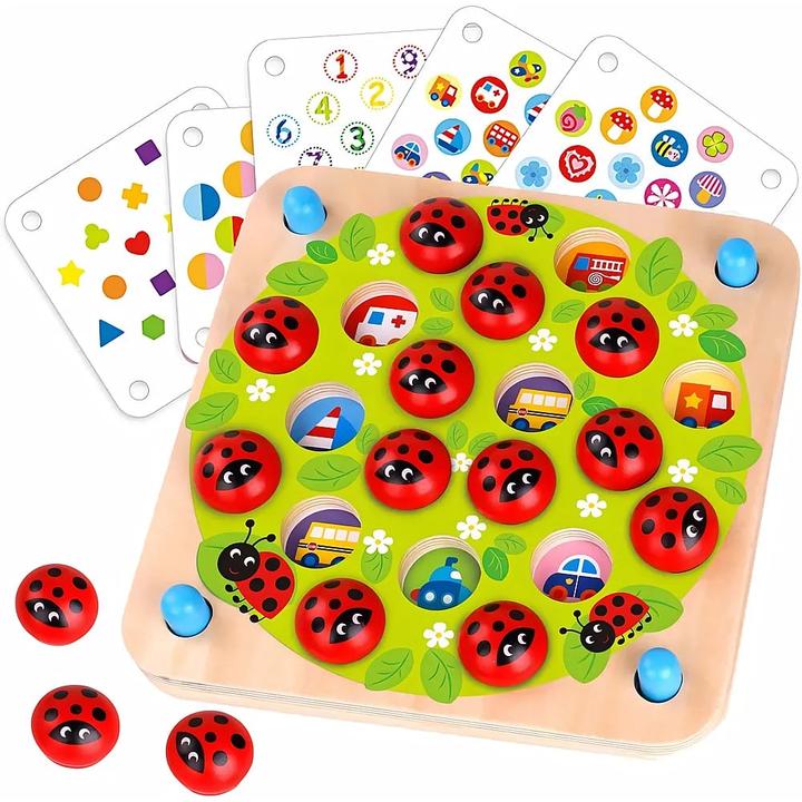 Activity Board Wooden Memory Game for Children Ages with 10 Funny Patterns - Educational