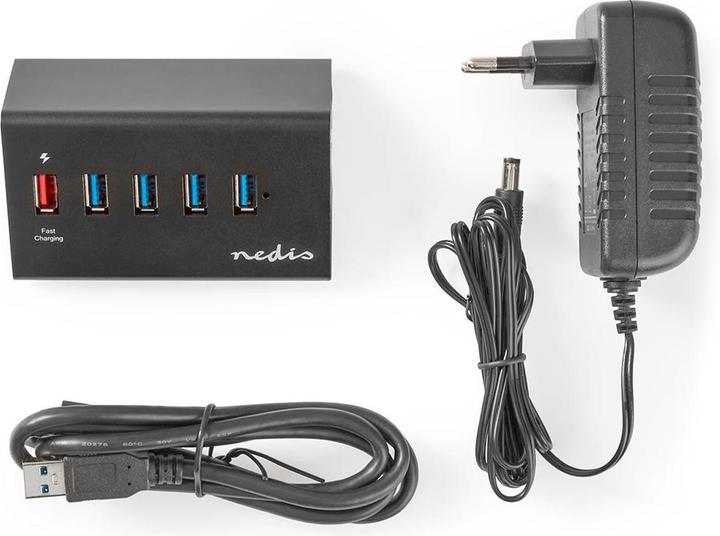 Produktbild Nedis UHUBUP3510BK. Hostschnittstelle: USB 3.2 Gen 1 (3.1 Gen 1) Micro-B, Hub-Schnittstellen: USB 3.2 Gen (USB-C, 5 Ports)