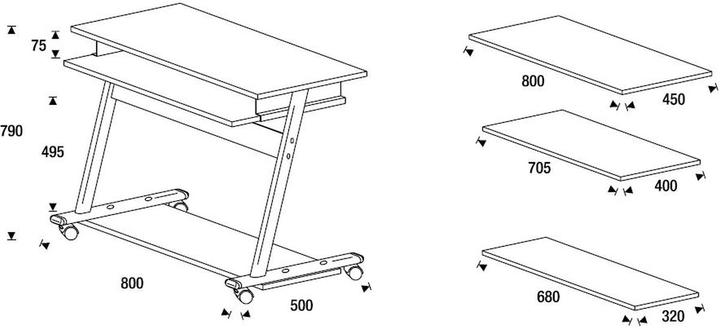 Actual product image Rocada Work table Zeta RD 9100 3levels light grey (80 x 50 x 79 cm)