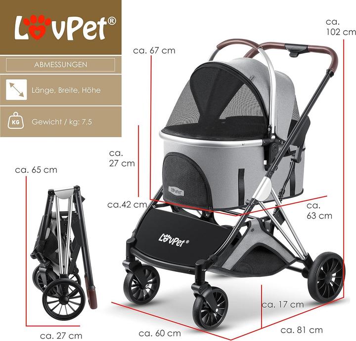 Produktbild Lovpet Hundewagen (Hund, Katze, Atmungsaktiv, Faltbar)