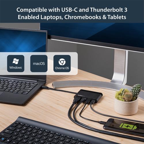 Produktbild StarTech USB C Multiport Adapter mit HDMI - 4K - Mac / Windows - 1xA + 1xC - 100W PD 3.0 - GbE (USB-C, 3 Ports)
