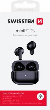 Image du produit Swissten Casque Bluetooth TWS miniPODS Noir (4 h, Sans fil)