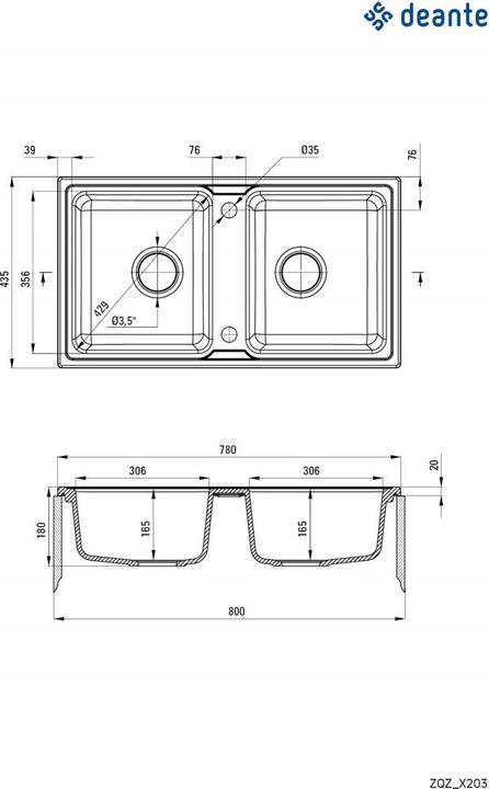 Immagine prodotto Deante Lavello A 2 Scomparti In Granito Grafite Metallizzata Zorba