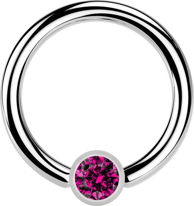 Image du produit Star Piercing Ball Closure anneau argent et cristal fuchsia (sans laiton, Acier chirurgical 316L)