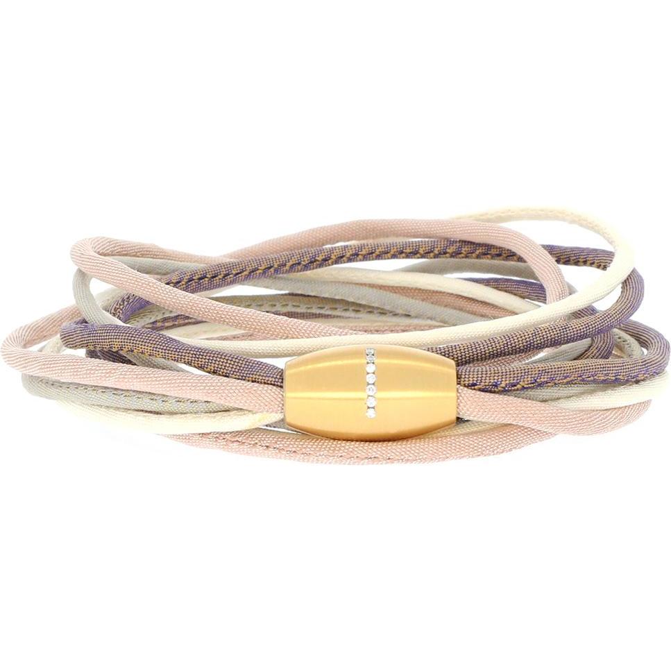 Thumbnail - Xen, Armschmuck, Seidenarmband braun/crème/grün mit 7 Brillanten Magnetverschluss, (65 cm, Edelstahl)