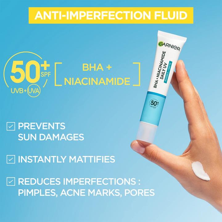 Actual product image Garnier Pure Active BHA + Niacinamide Daily UV Anti-Imperfection Fluid (Suntan cream, SPF 50, 40 ml)