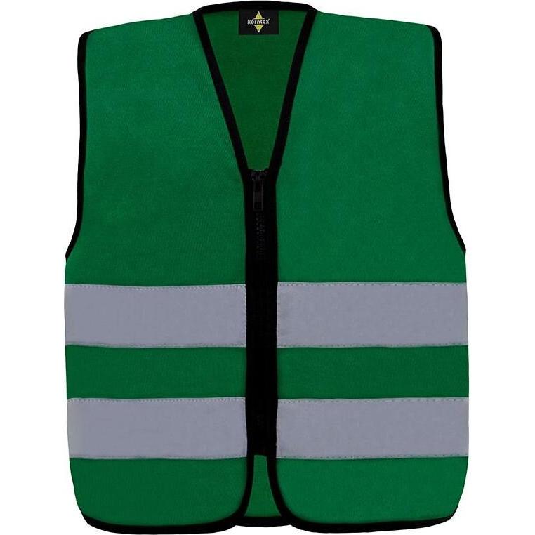 Korntex, Warnweste + Warnshirt, Kinder Warnweste Aalborg Waldgrün mit Reissverschluss & Reflexstreifen XXS EN ISO 17353 ...