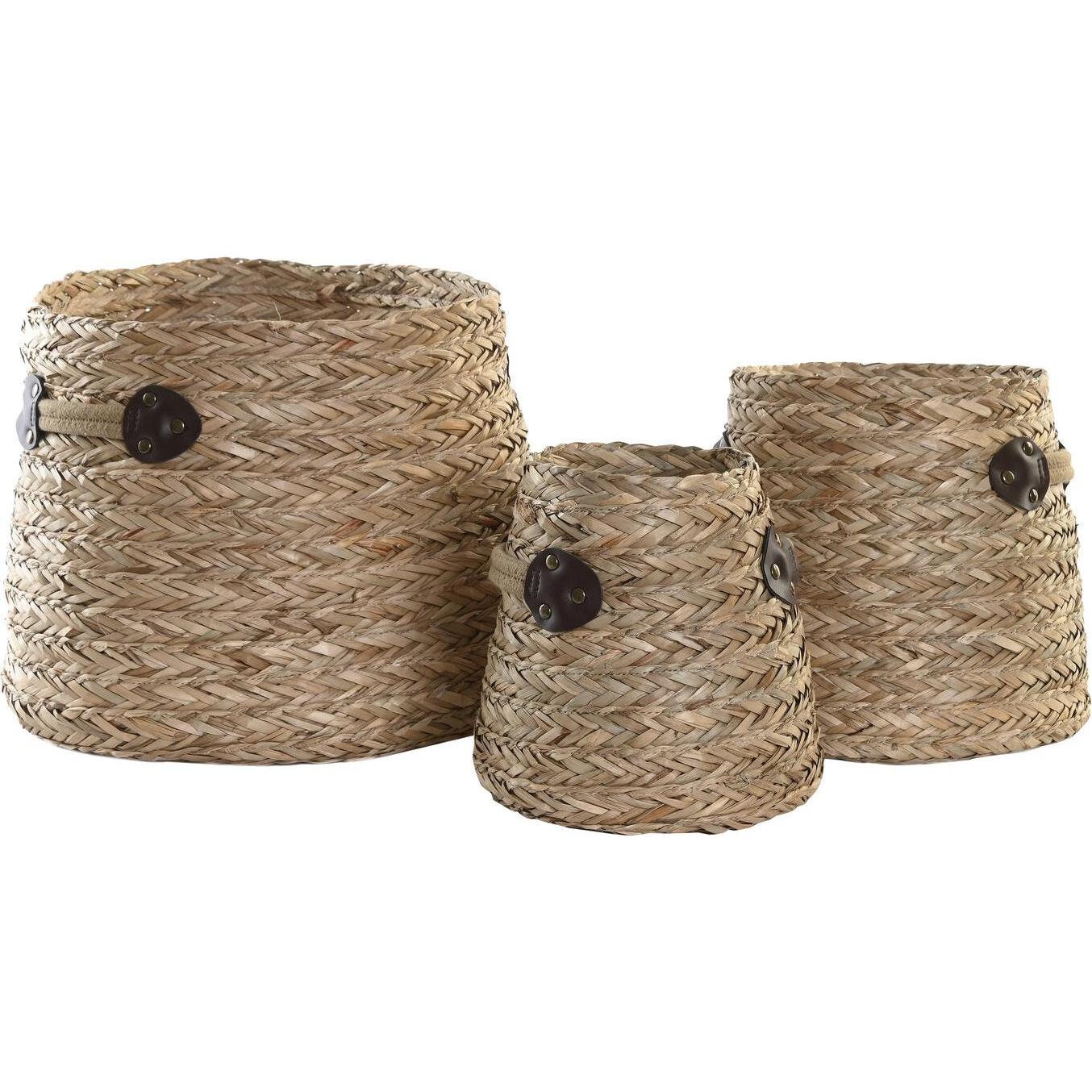 DKD Home Decor, Cesta, Basket set Seagrass (30 x 30 x 28 cm) (30 cm)
