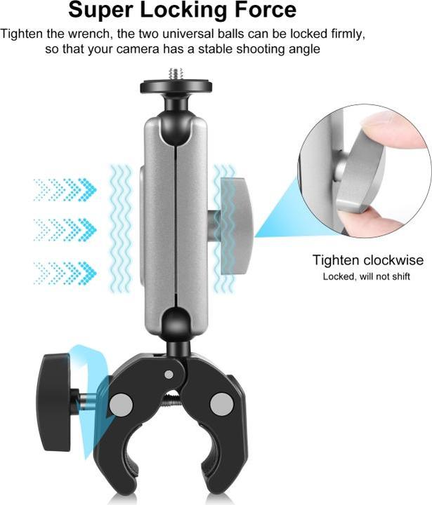 Image du produit Puluz Motorcycle Crab Pliers Clip Arm Mount with Mount Adapter & Long Screw (Black)