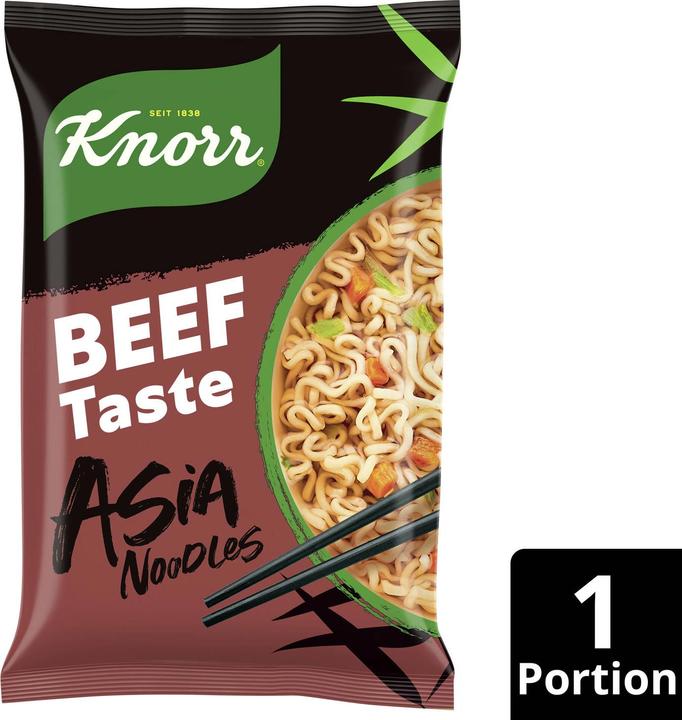 Produktbild Knorr Asia Noodles Beef Taste Beutel, Asiatische Instant Nudeln Snack, in nur 3 Minuten zubereitet (70 g)