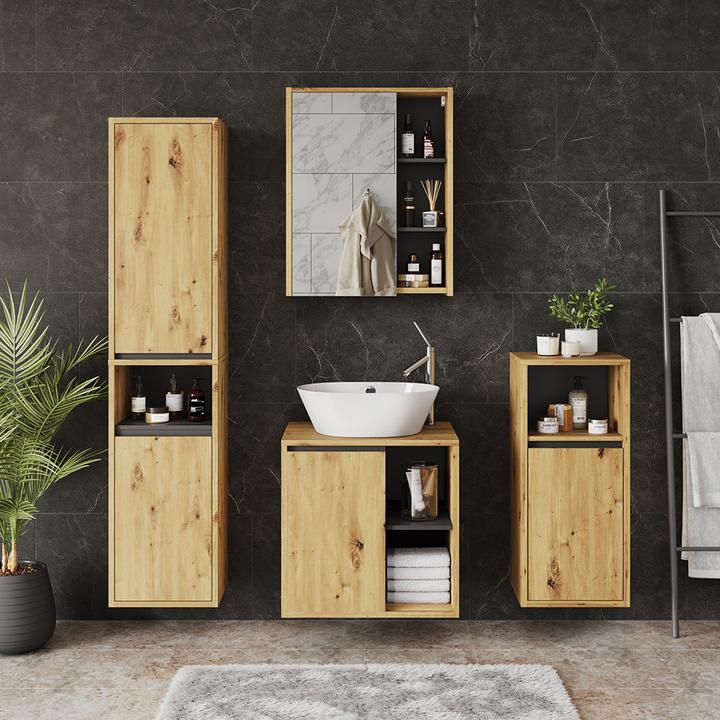 Produktbild Vicco Badspiegelschrank Viola, Artisan/Grau, 60 x 75 cm mit offenen Regalen